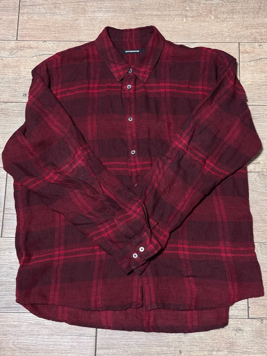 [3] 해칭룸 클래식셔츠 린넨 빅체크 다크레드 상품이미지2