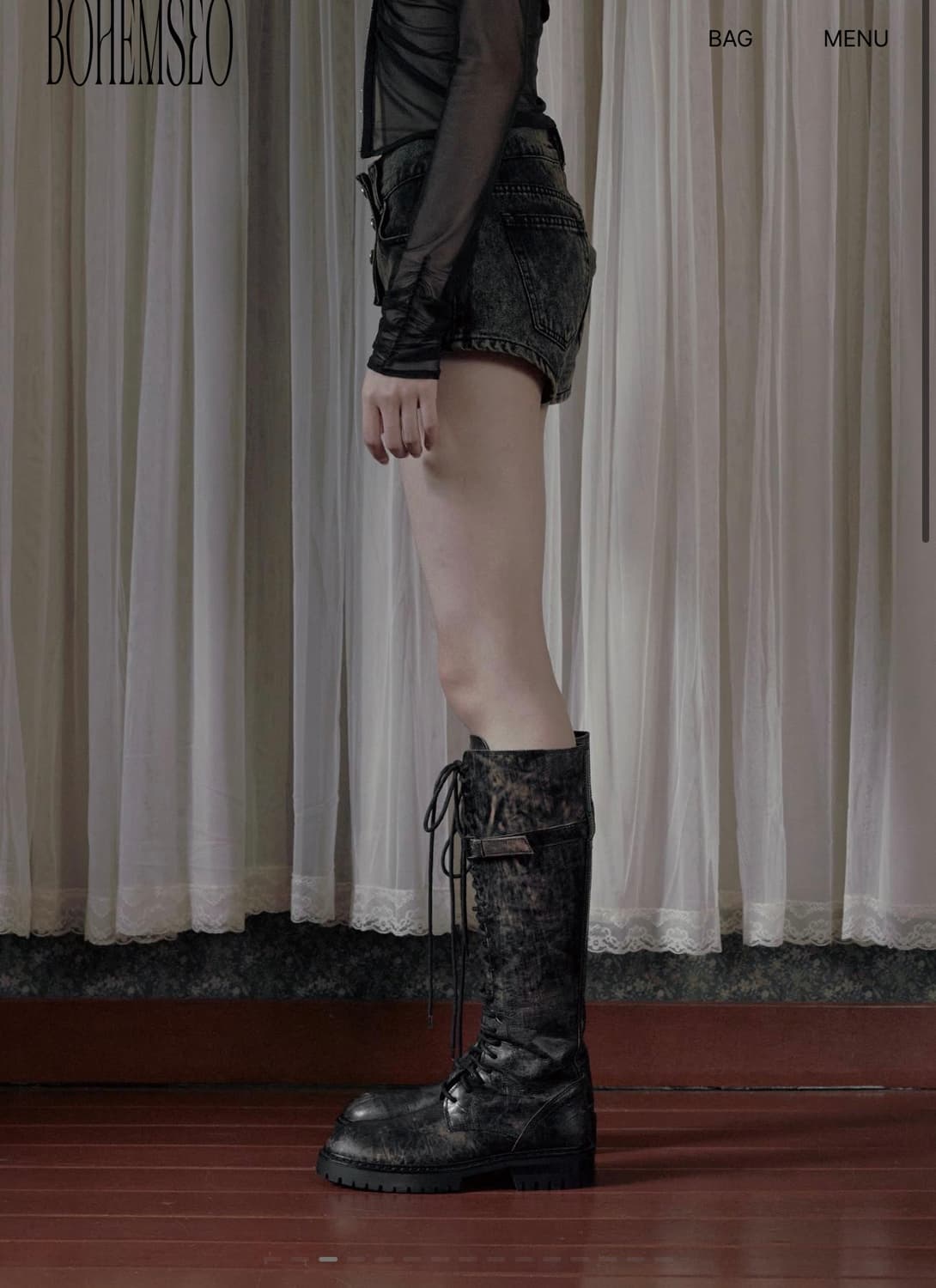 보헤미안서울 데님 쇼츠 딥카키  상품이미지2