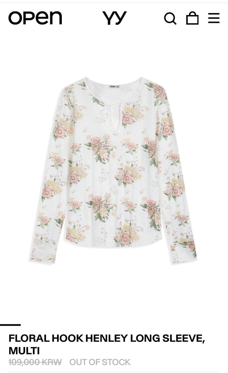 (구함) open yy FLORAL HOOK HENLEY SLEEVE 상품이미지1
