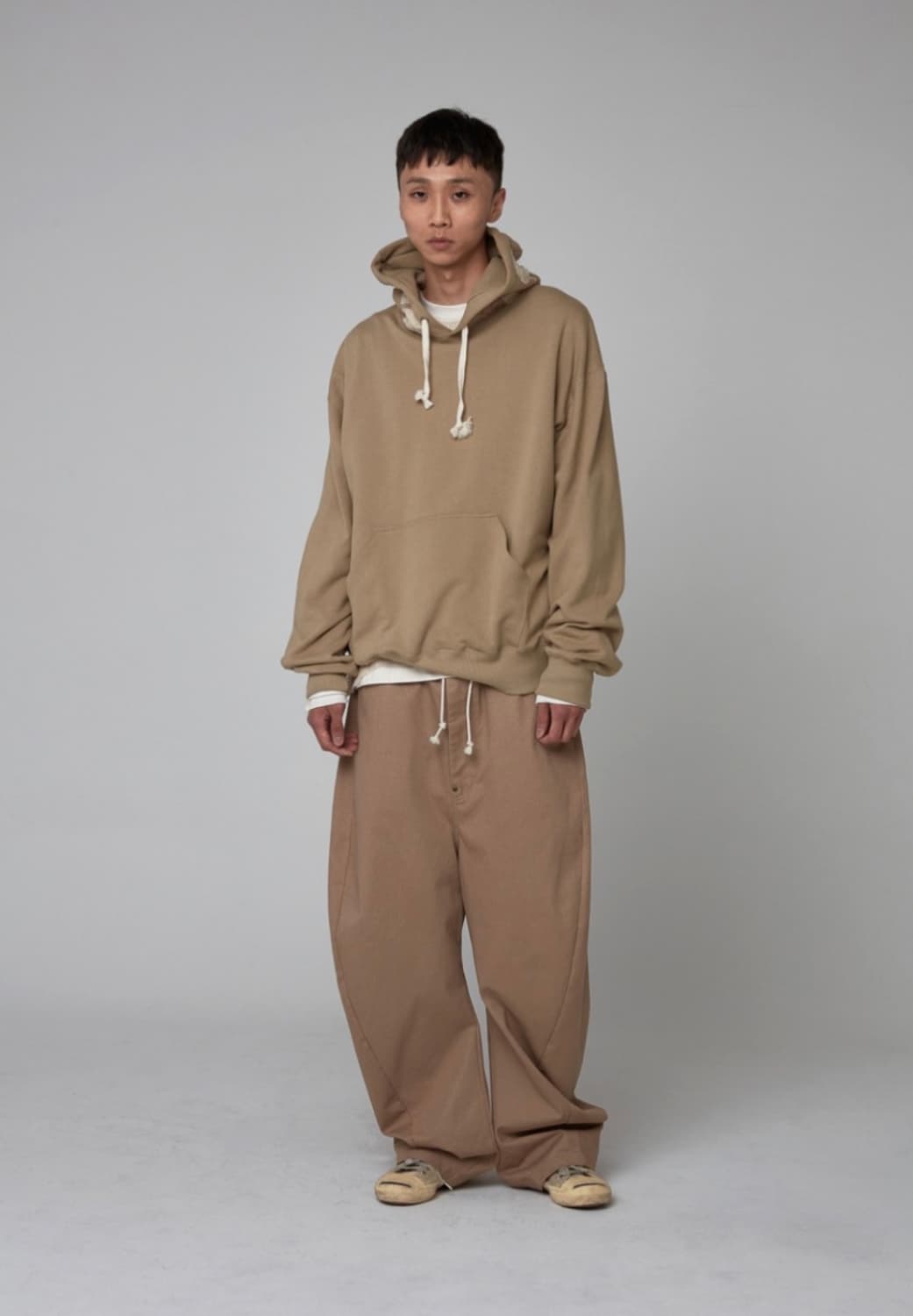 아노니모아노니마 패치워크 스웻 후드티 베이지 2 상품이미지3