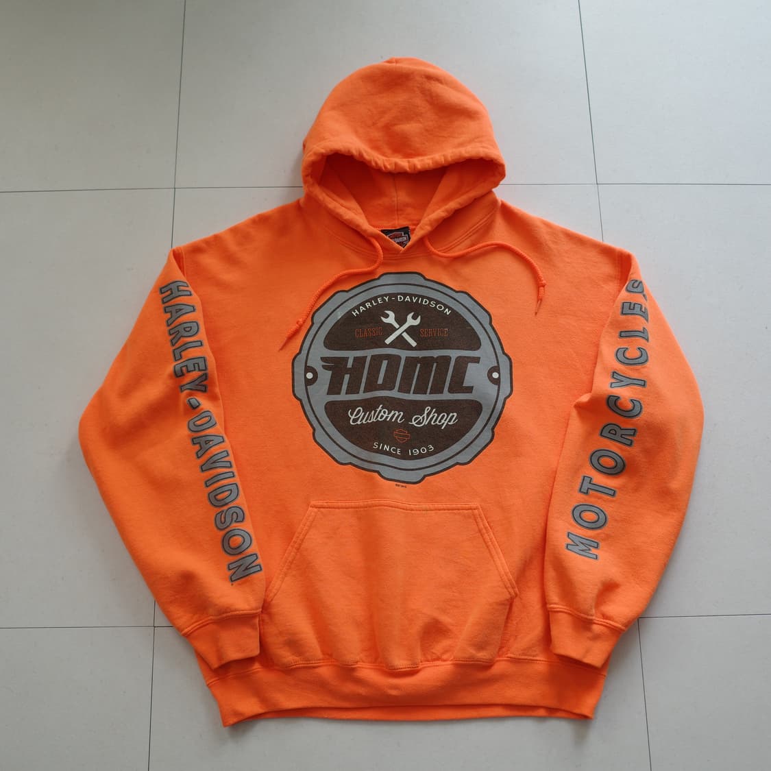 할리데이비슨 오렌지 후드티 양팔프린트 상품이미지1