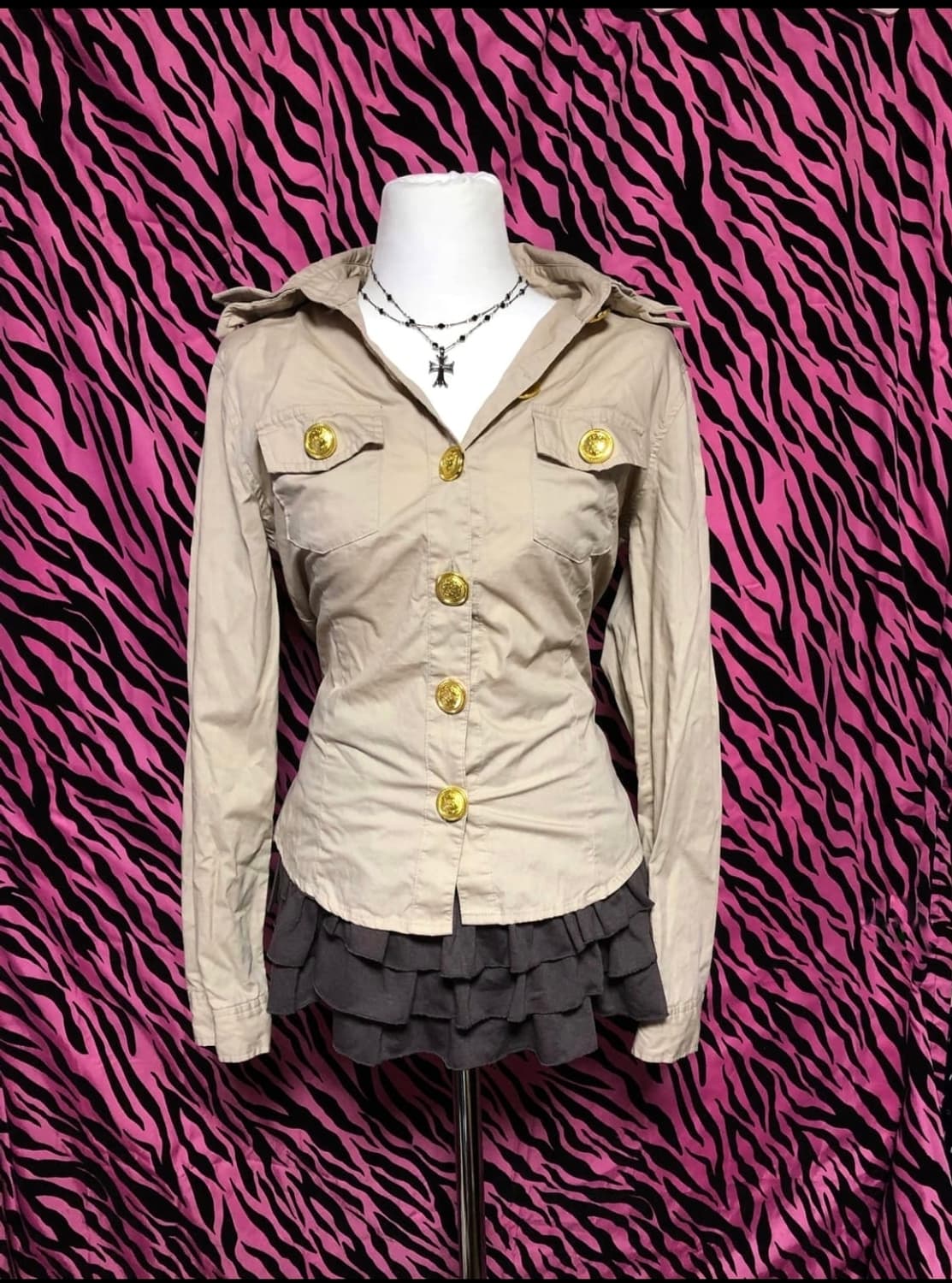 골드 버튼 코트 재킷 셔츠 베이지 상품이미지1