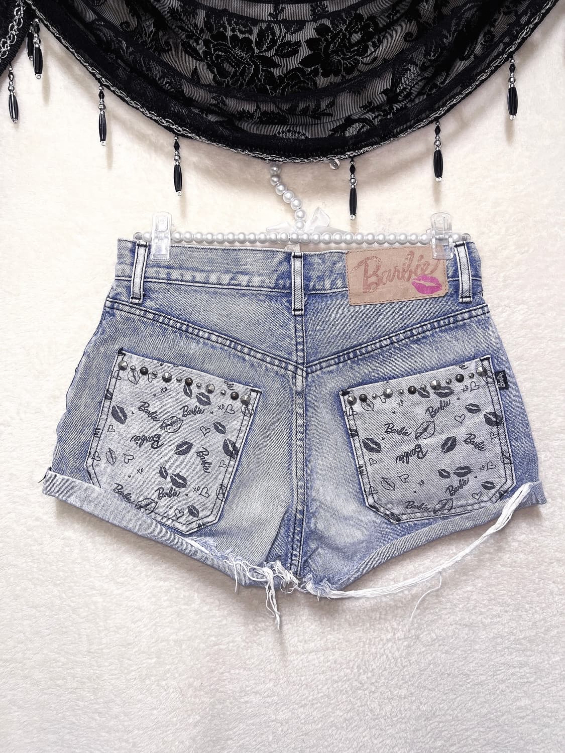 바비 오네갸루 y2k 와투케 00 키치 펑크 스터드찡 데님숏팬츠 청반바지 상품이미지2