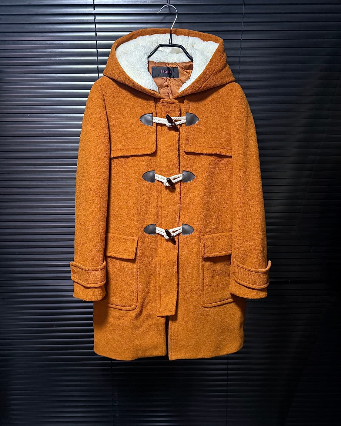 SOUP 숲 오렌지 주황색 양 털 떡볶이 더플 롱 코트 울 55 여자 상품이미지3