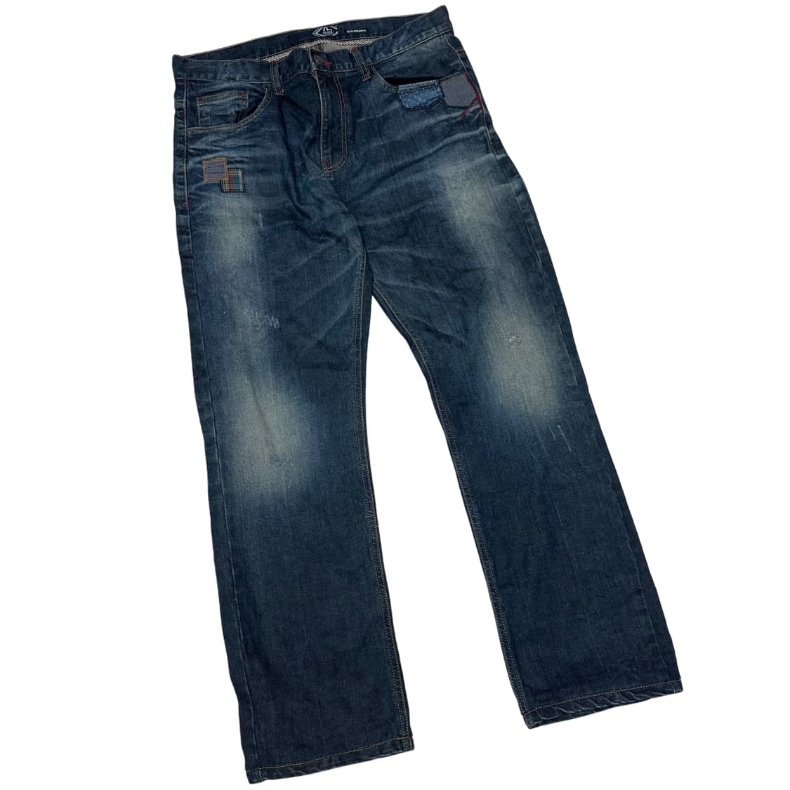 에비수 슬림 스트레이트 백로고 패치워크워싱데님진 34 상품이미지3