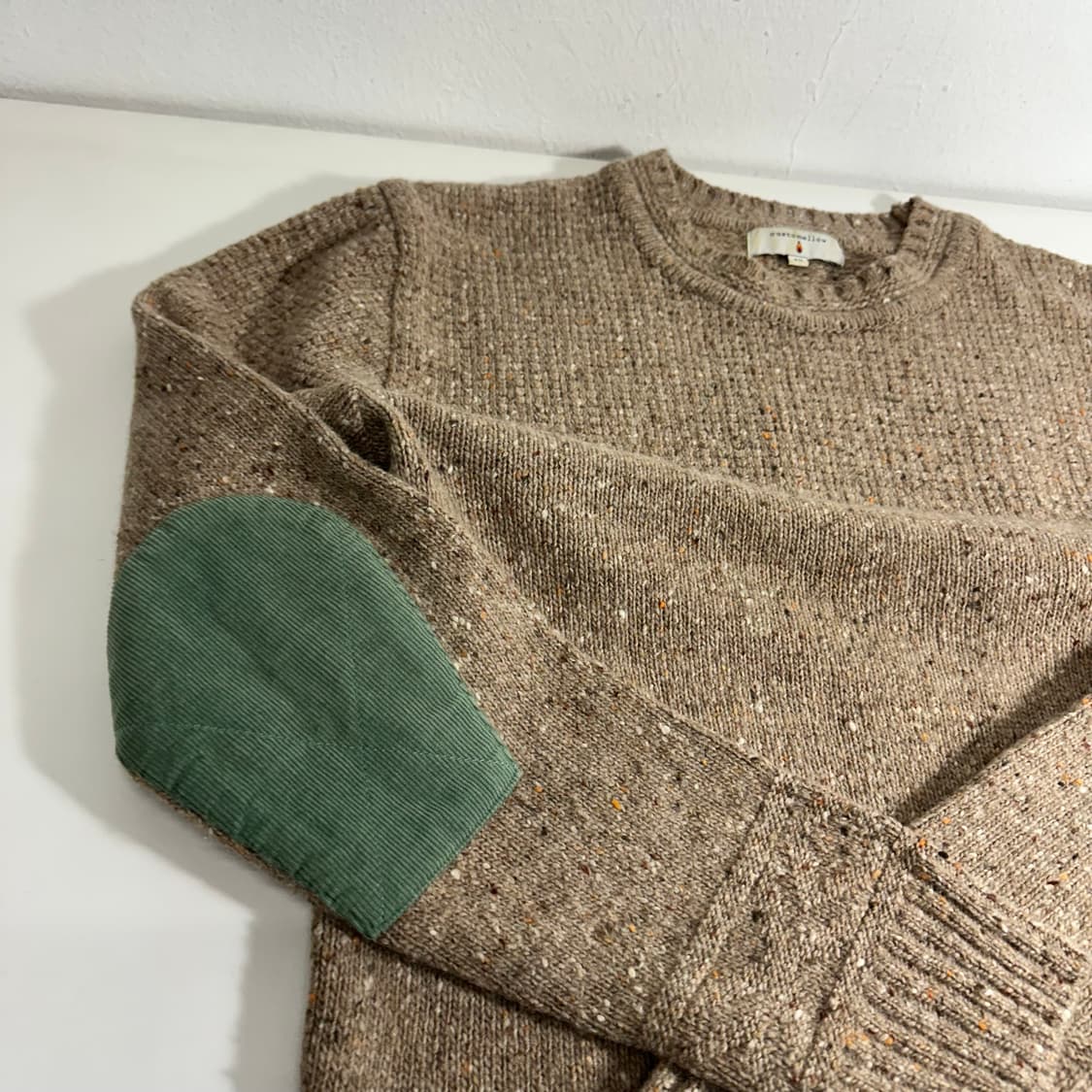 40 S 커스텀멜로우 베이지 엘보우패치 울 니트 상품이미지2