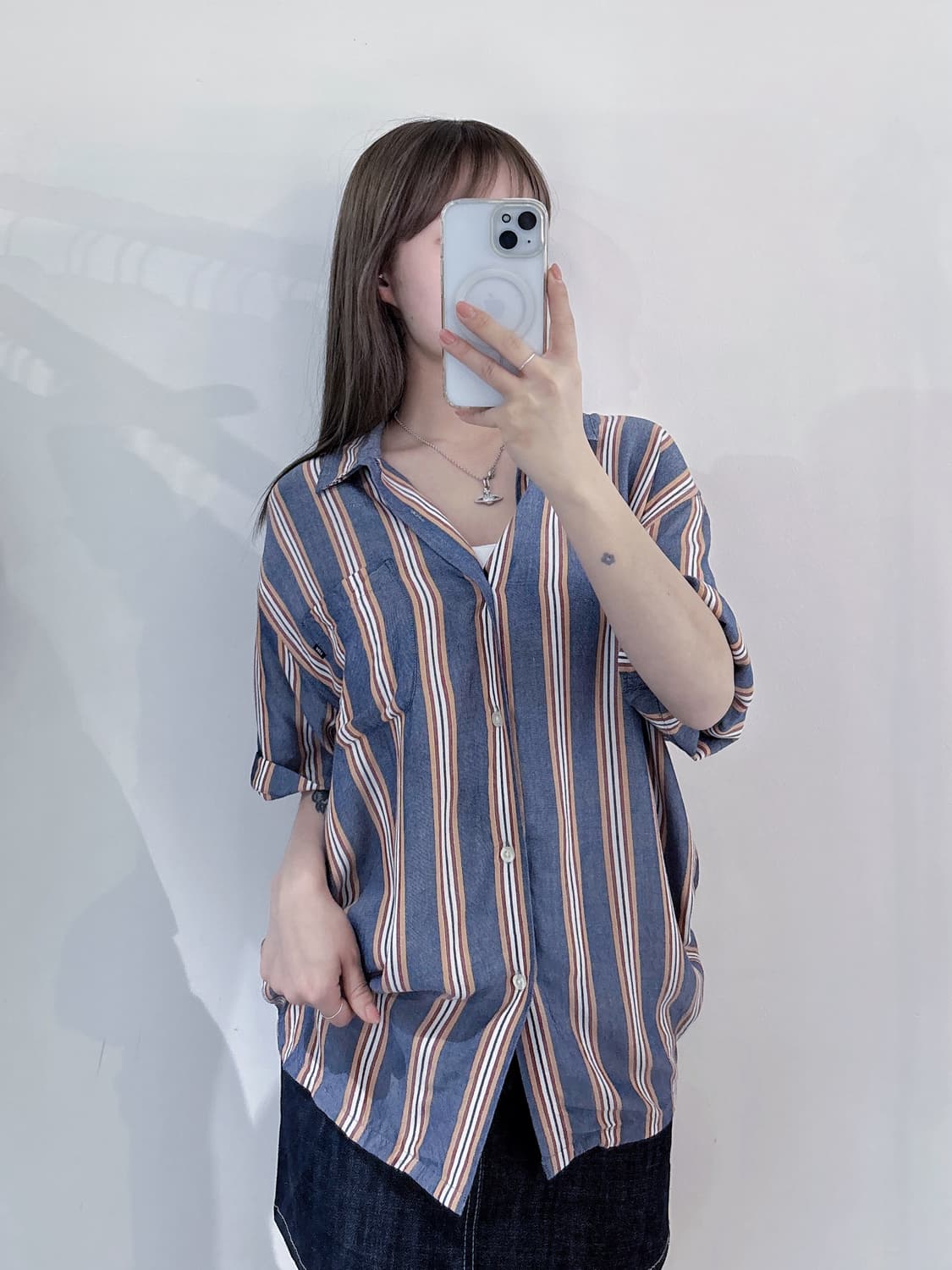 오베이 스트라이프 반팔 셔츠 상품이미지2