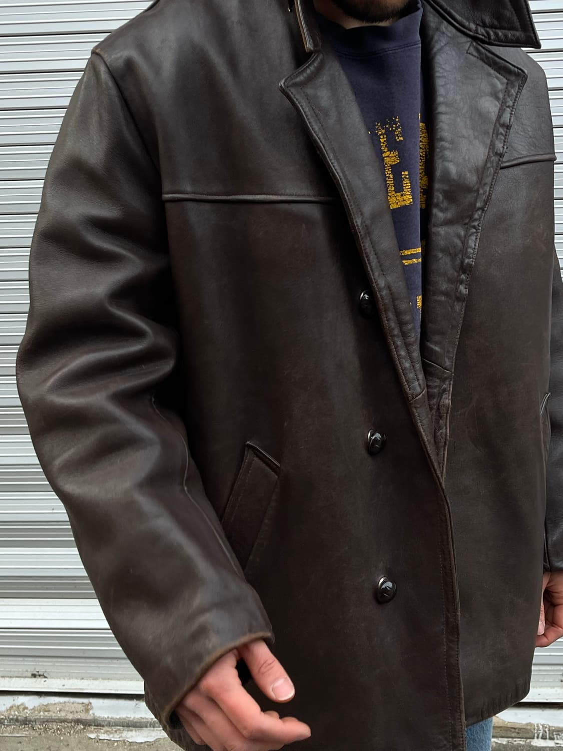 Rare!)60s French Brown Leather Car Coat  상품이미지3