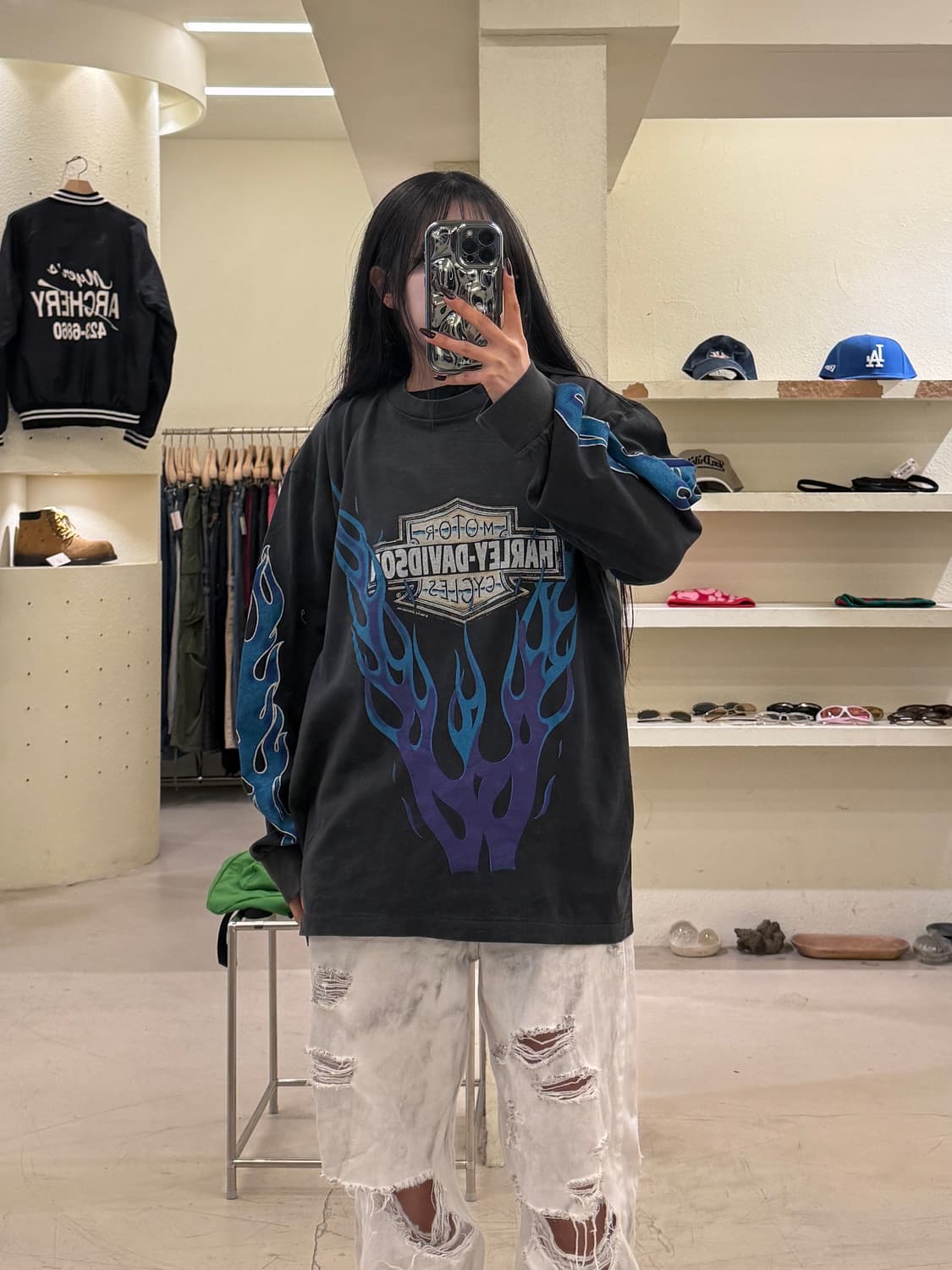 할리데이비슨 플레임 롱슬리브 티셔츠 U1158 상품이미지1