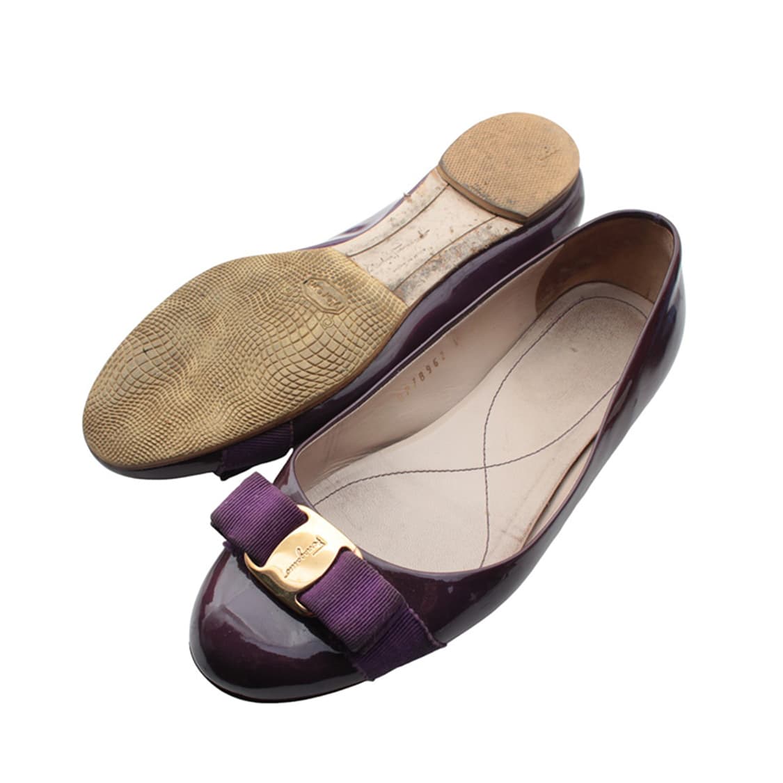 페라가모 금장 바라 퍼플 페이던트 플랫슈즈 36 1/2 C 상품이미지3