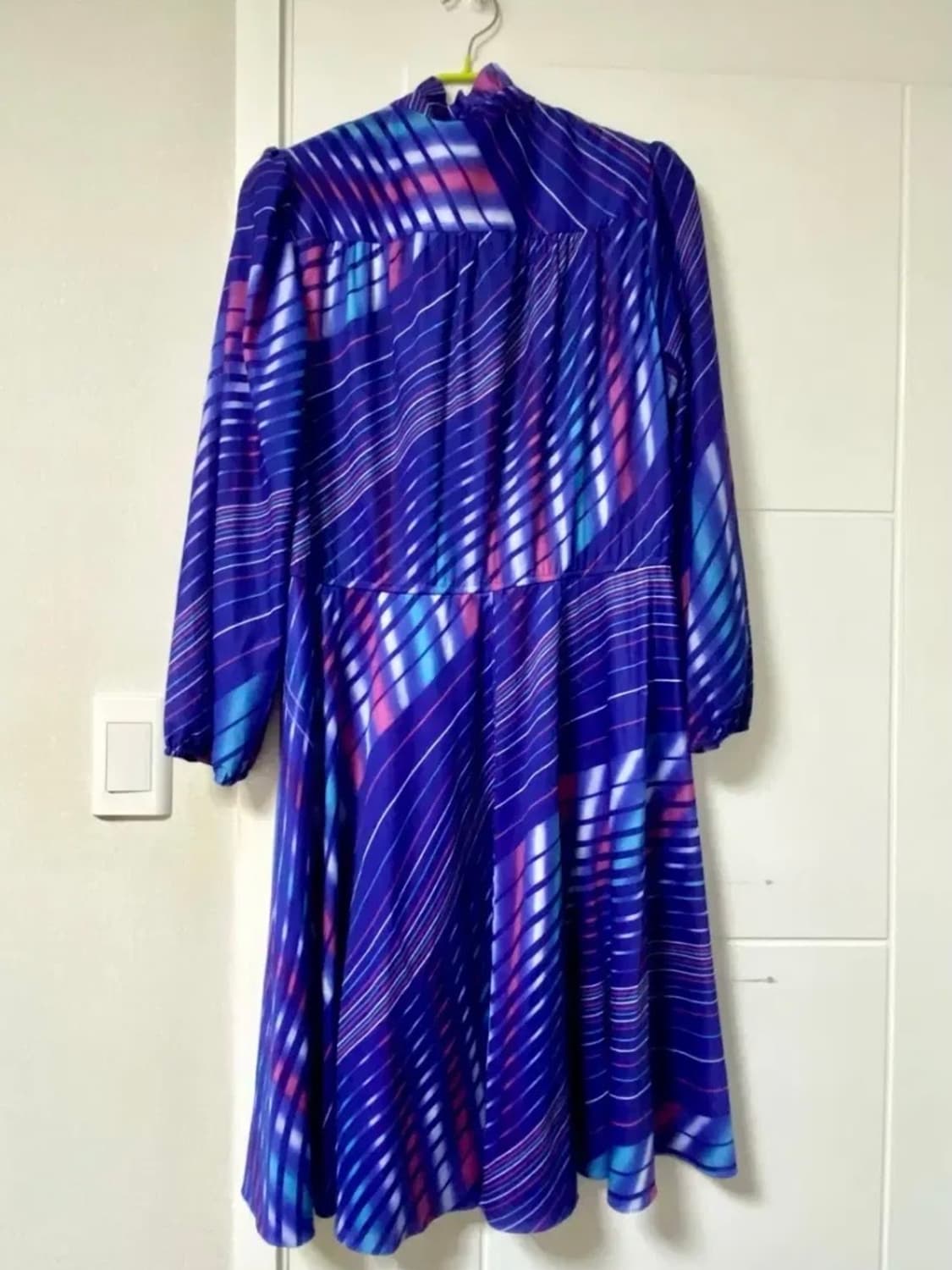 레트로 빈티지 프릴카라 리본 미디 블루 원피스 80년대 디스코 풍 상품이미지2