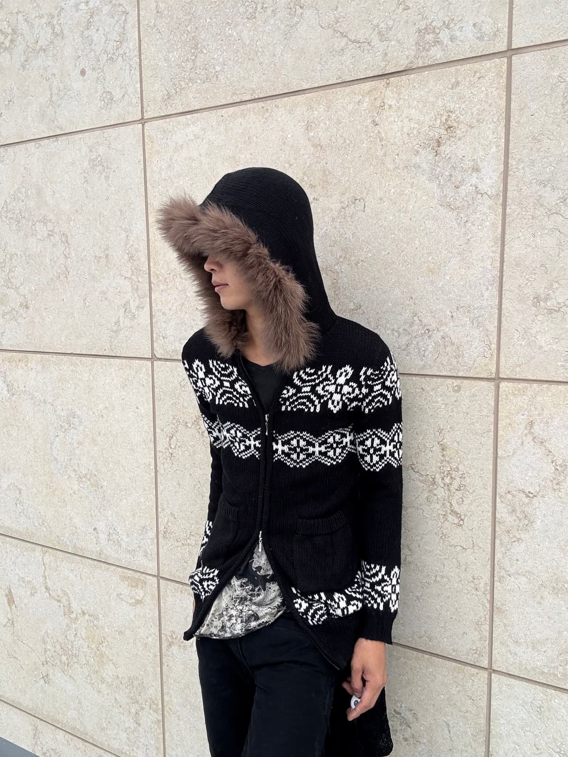 “Vintage”00’s Brown Fur Black Knit 2-way 상품이미지3
