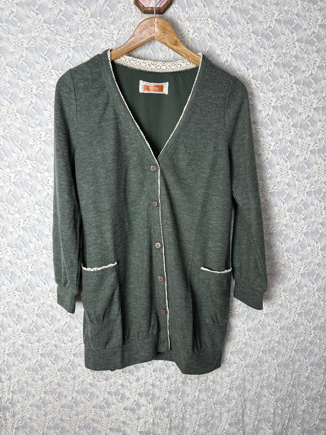 카키 크로쉐 가디건  상품이미지6