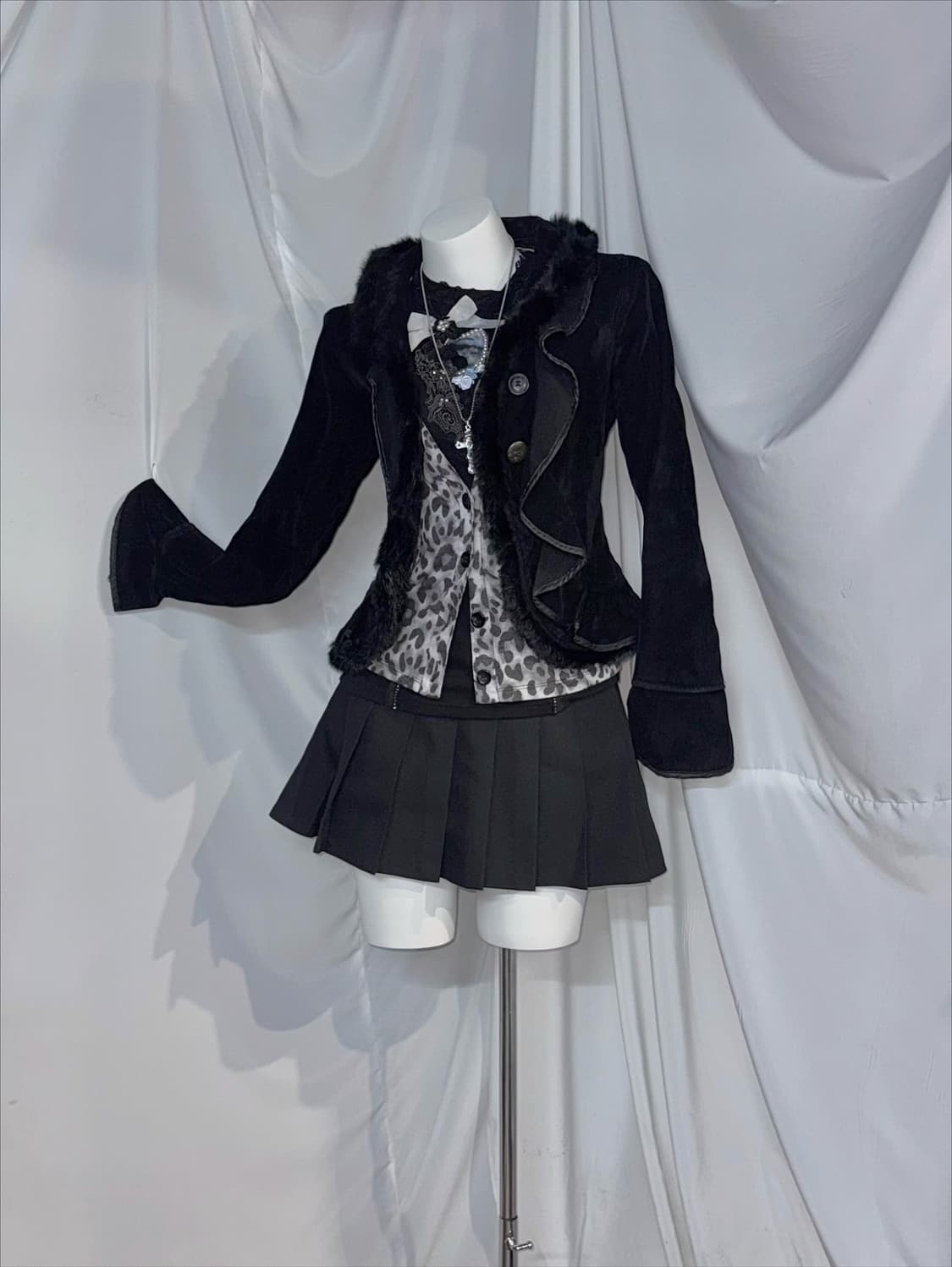 엑시즈팜 무채색 고스고딕 오리엔탈 레오파드 무채색 갸루 코디세트  상품이미지5