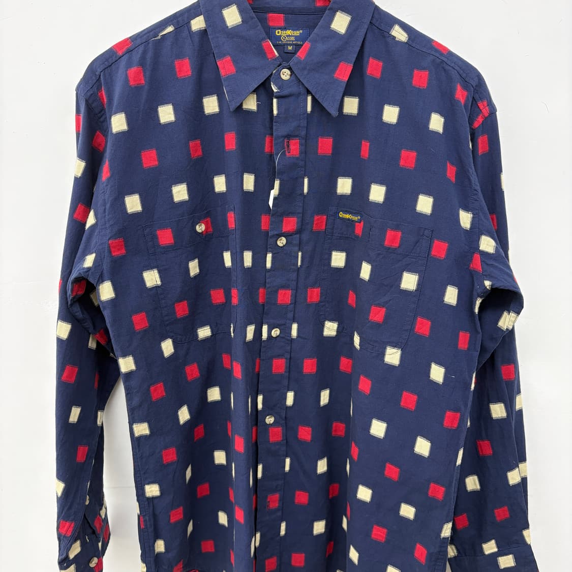오시코시 네이비 스퀘어 패턴 긴팔 셔츠 남성 M 상품이미지2