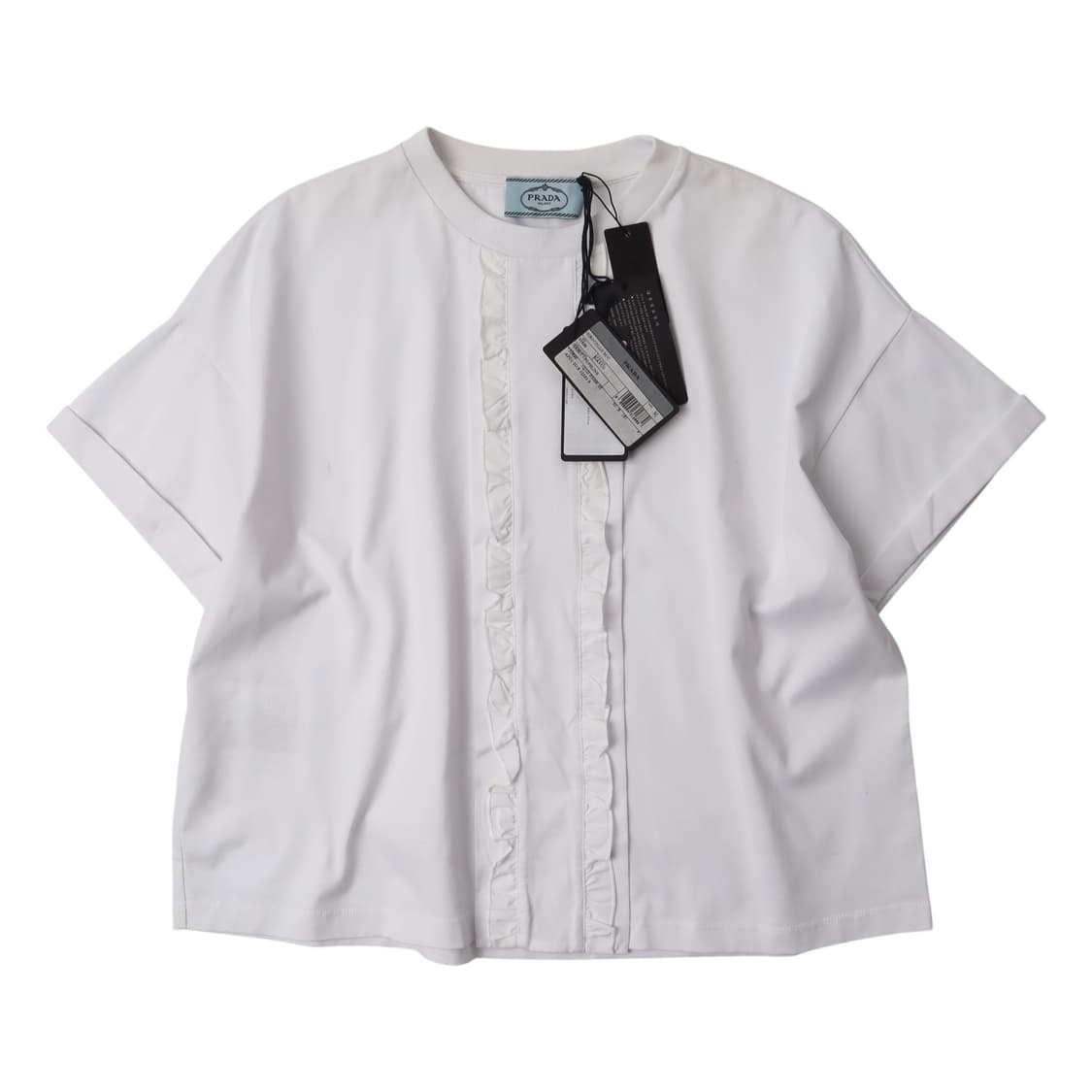 프라다 18ss 러플 화이트 포플린 하프 티셔츠 상품이미지1