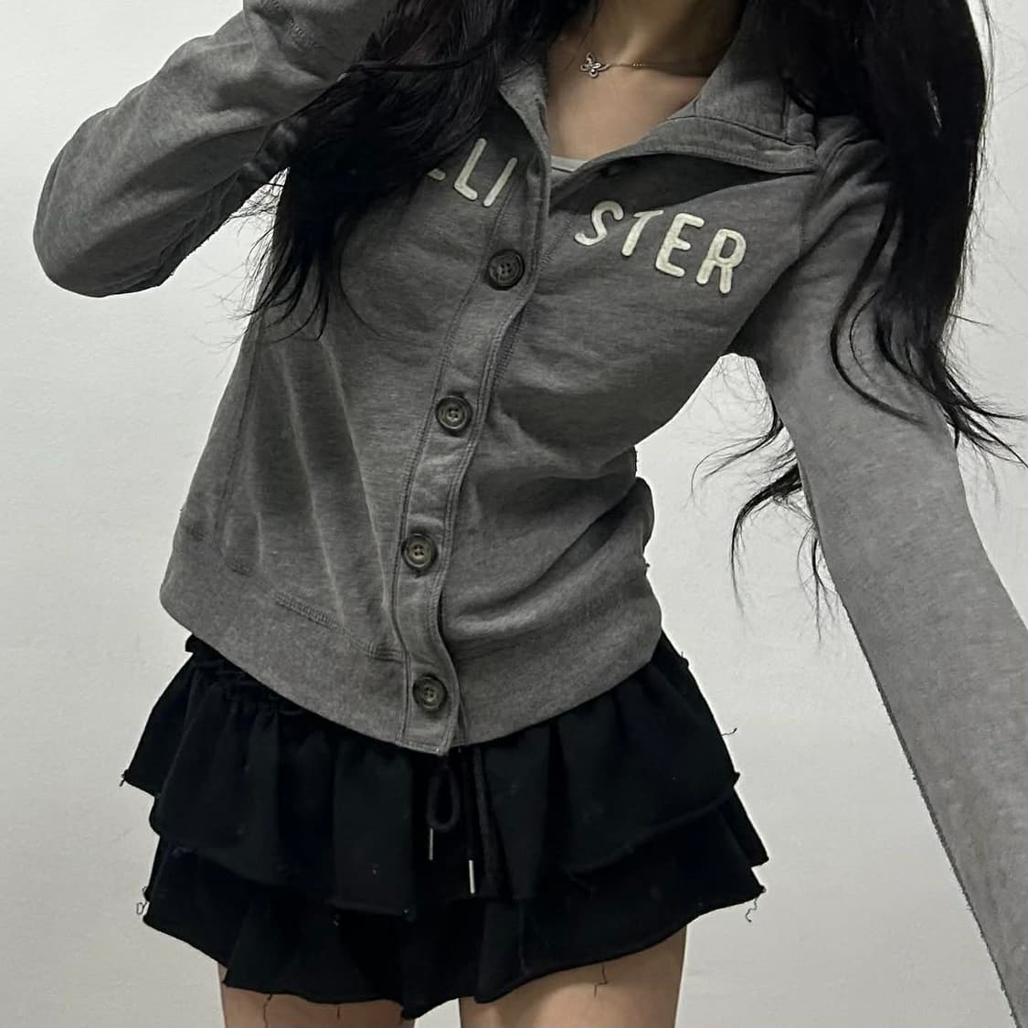 홀리스터 y2k 스냅 버튼 그레이 자켓(M) 상품이미지1