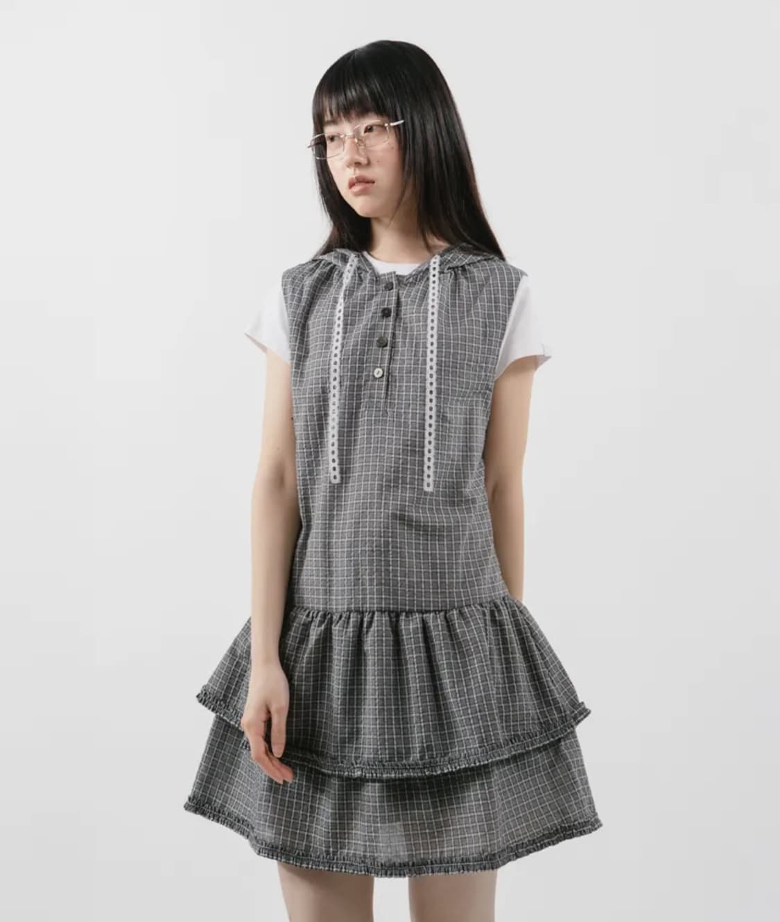 뚜오미오 체크 미니 후드 드레스 상품이미지1