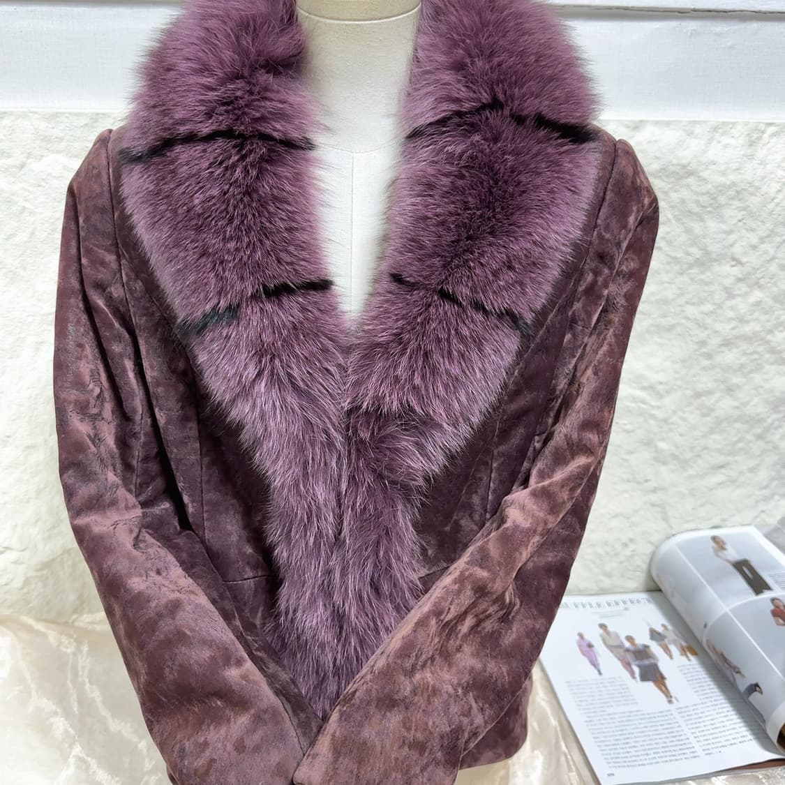 빈티지 다크 보라 큰 폭스퍼 칼라 벨벳 자켓 상품이미지3