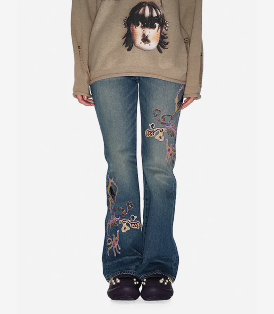 유쓰배쓰 Embroidery denim pants_blue L 상품이미지1