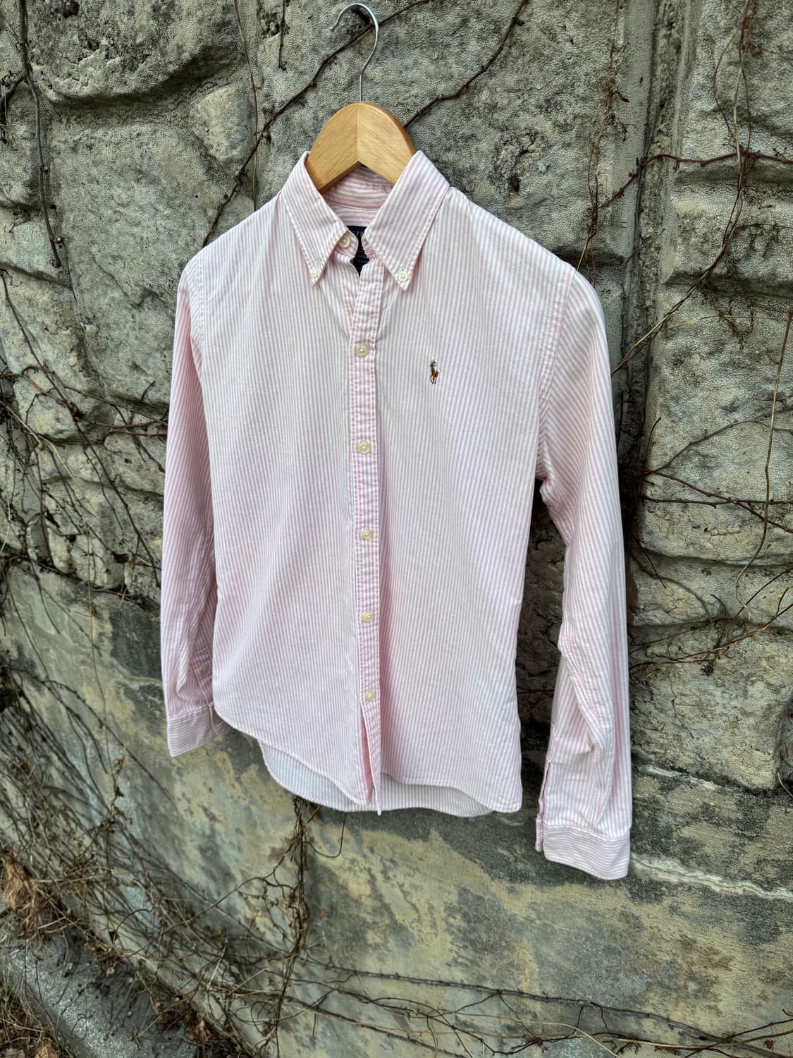폴로 랄프로렌 빈티지 옥스포드 스트라이프 셔츠 핑크 슬림핏 우먼 여성 상품이미지3