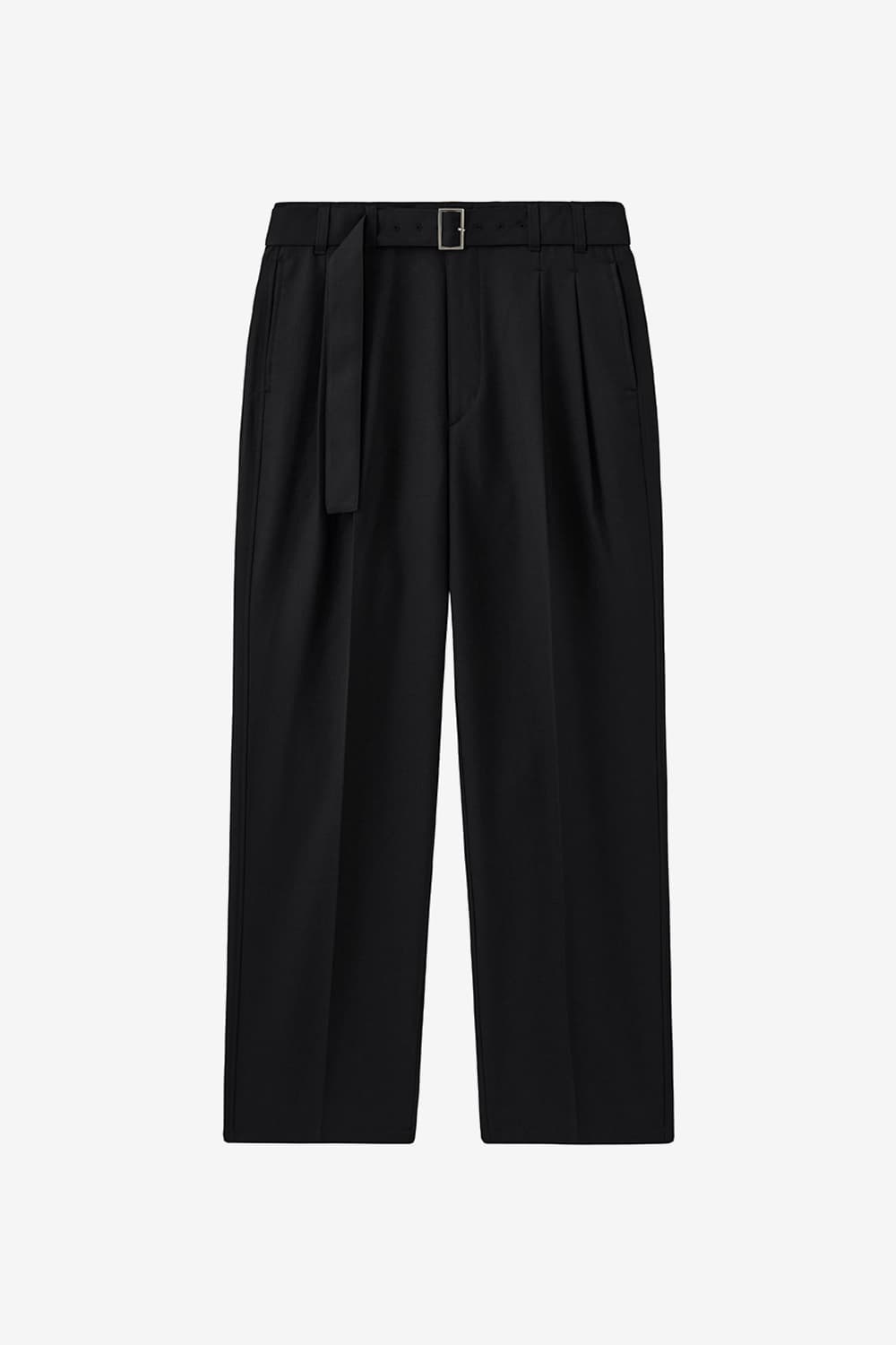 [S]인사일런스 벨티드 투 플리츠 울 팬츠 블랙 상품이미지1