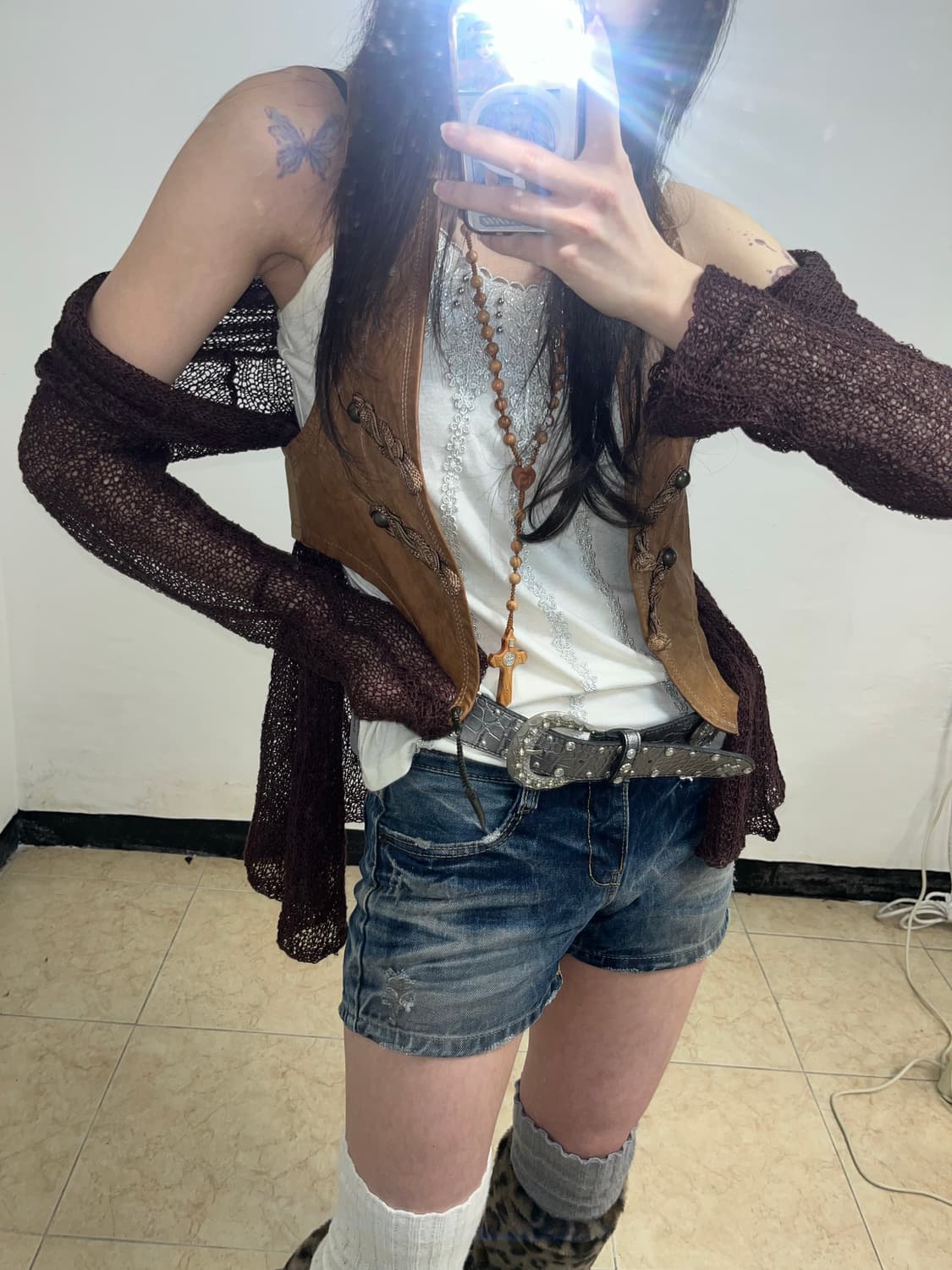 데님 레오파드 포켓 숏팬츠 상품이미지5