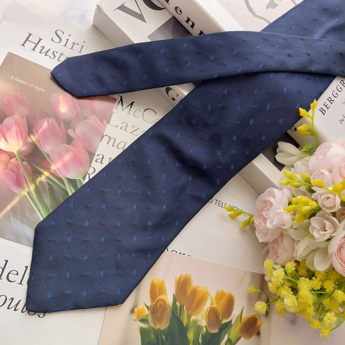 알테아 실크 네이비 자카드 패턴 넥타이 9cm A+등급 K2526 상품이미지3