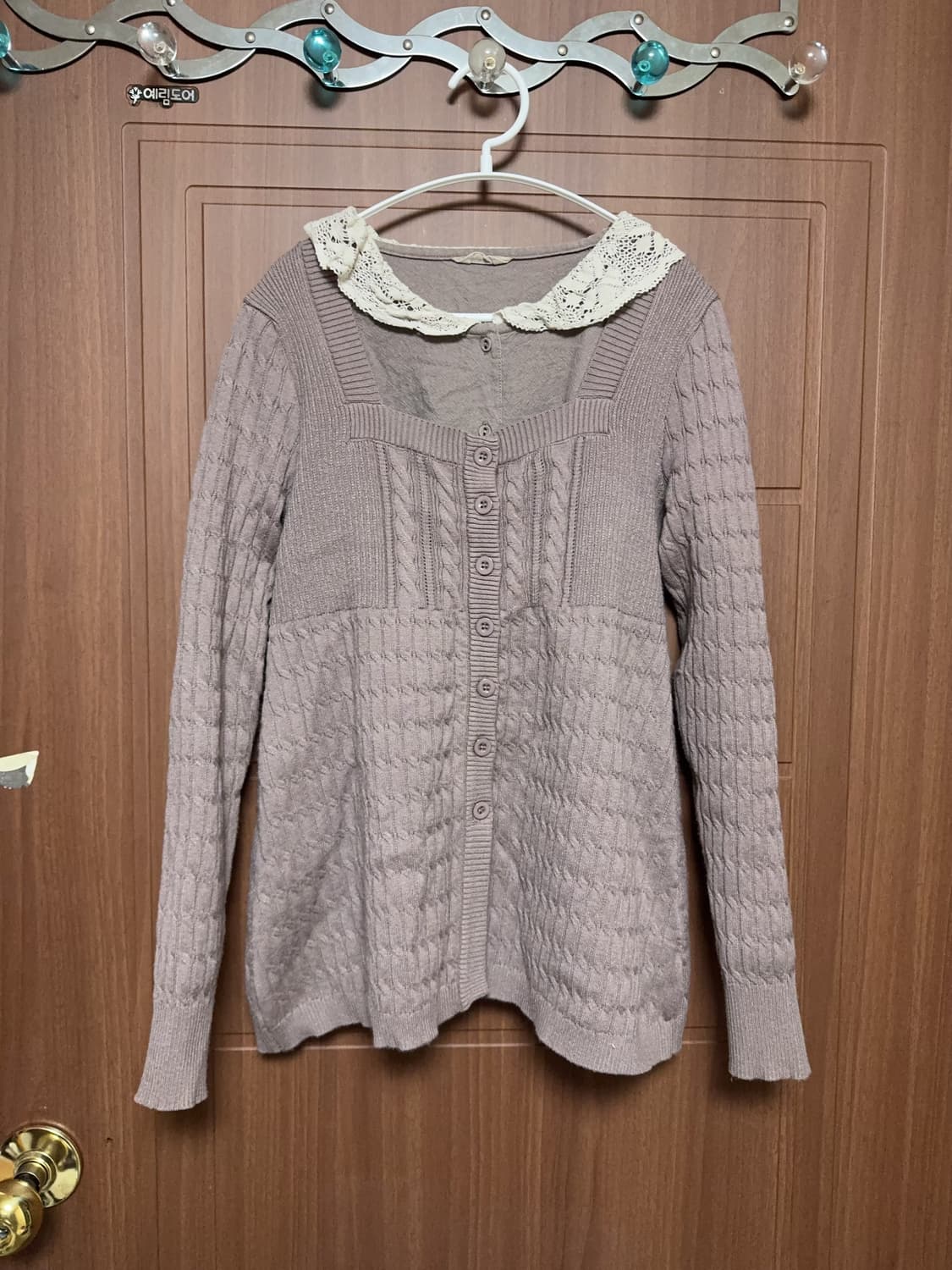 모리걸 하구미 일본 빈티지 레이스 카라 꽈배기 니트 가디건 코디세트 상품이미지1