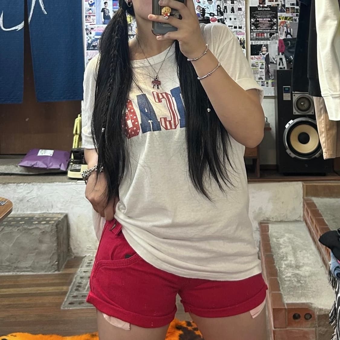 JPN 벨티드 레드 코튼 숏 팬츠 상품이미지2