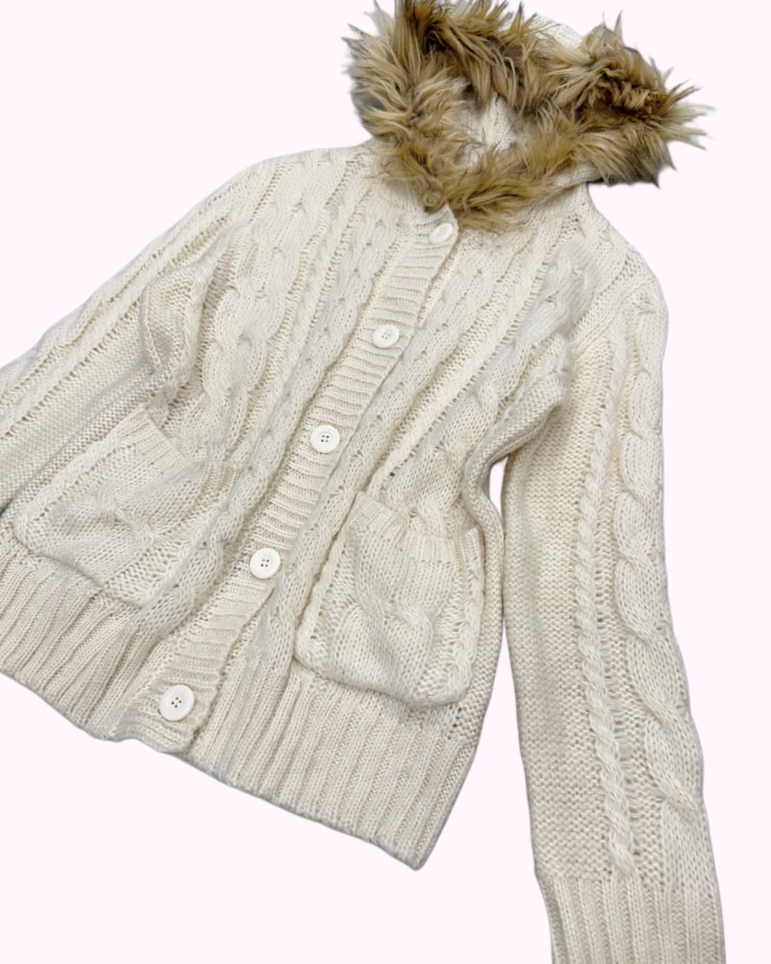 ivory pocket fur hood cardigan 상품이미지3