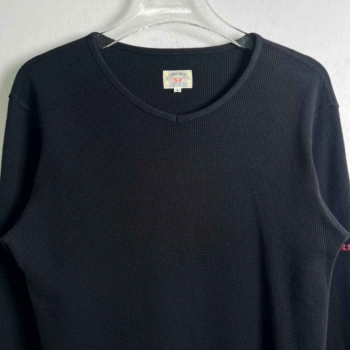 jpn vtg 빈티지 블랙 와플 브이넥 롱슬리브 S 상품이미지5