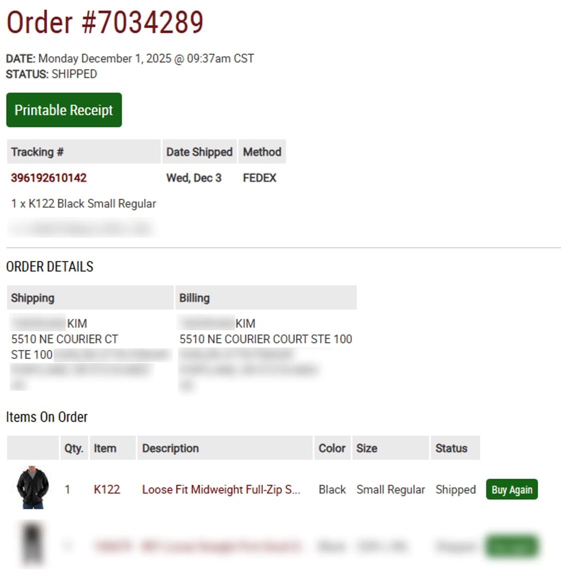 US Carhartt K122 루즈핏 미드웨이트 풀집 블랙 상품이미지7