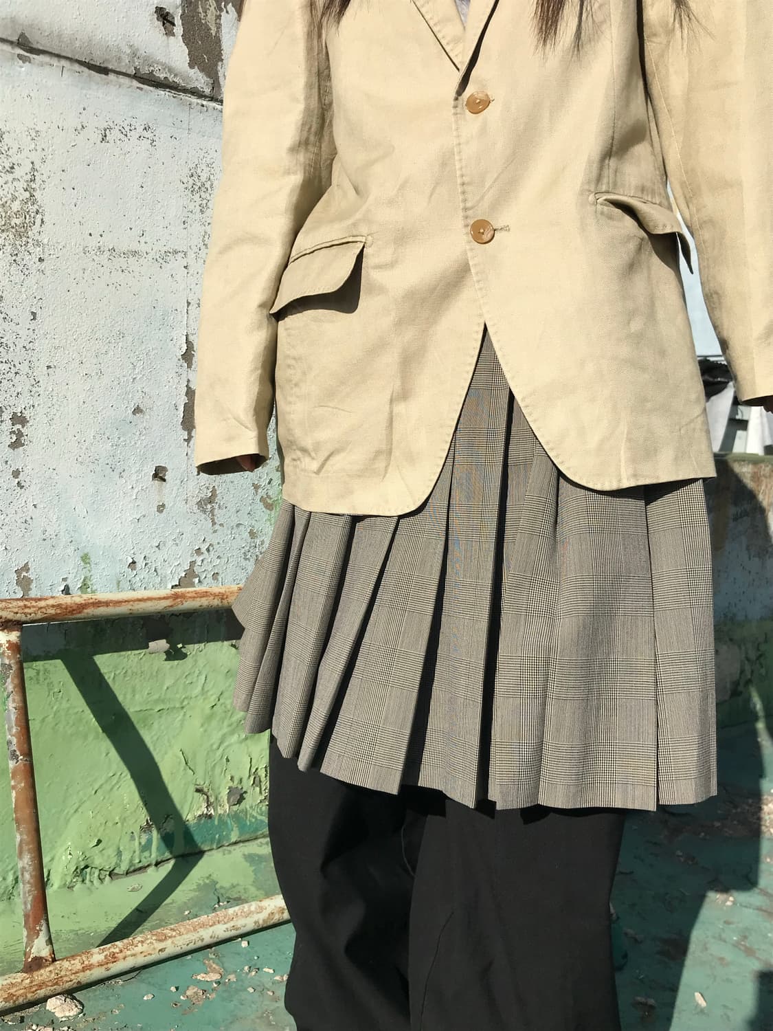 레이어드 플리츠 체크 스커트  상품이미지2