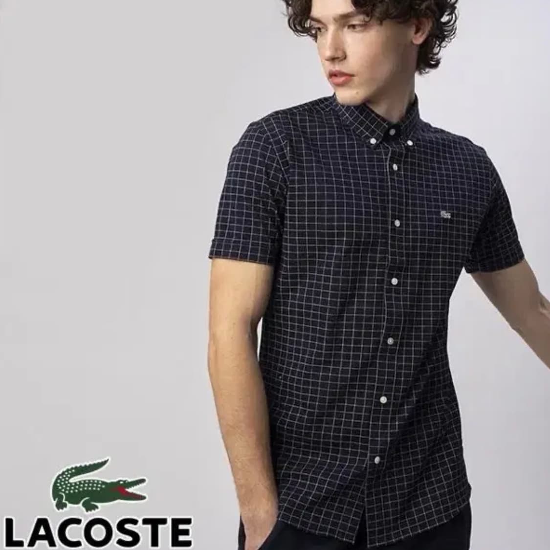 [M] Lacoste 라코스테 신형 다크네이비 반팔 체크셔츠 상품이미지3