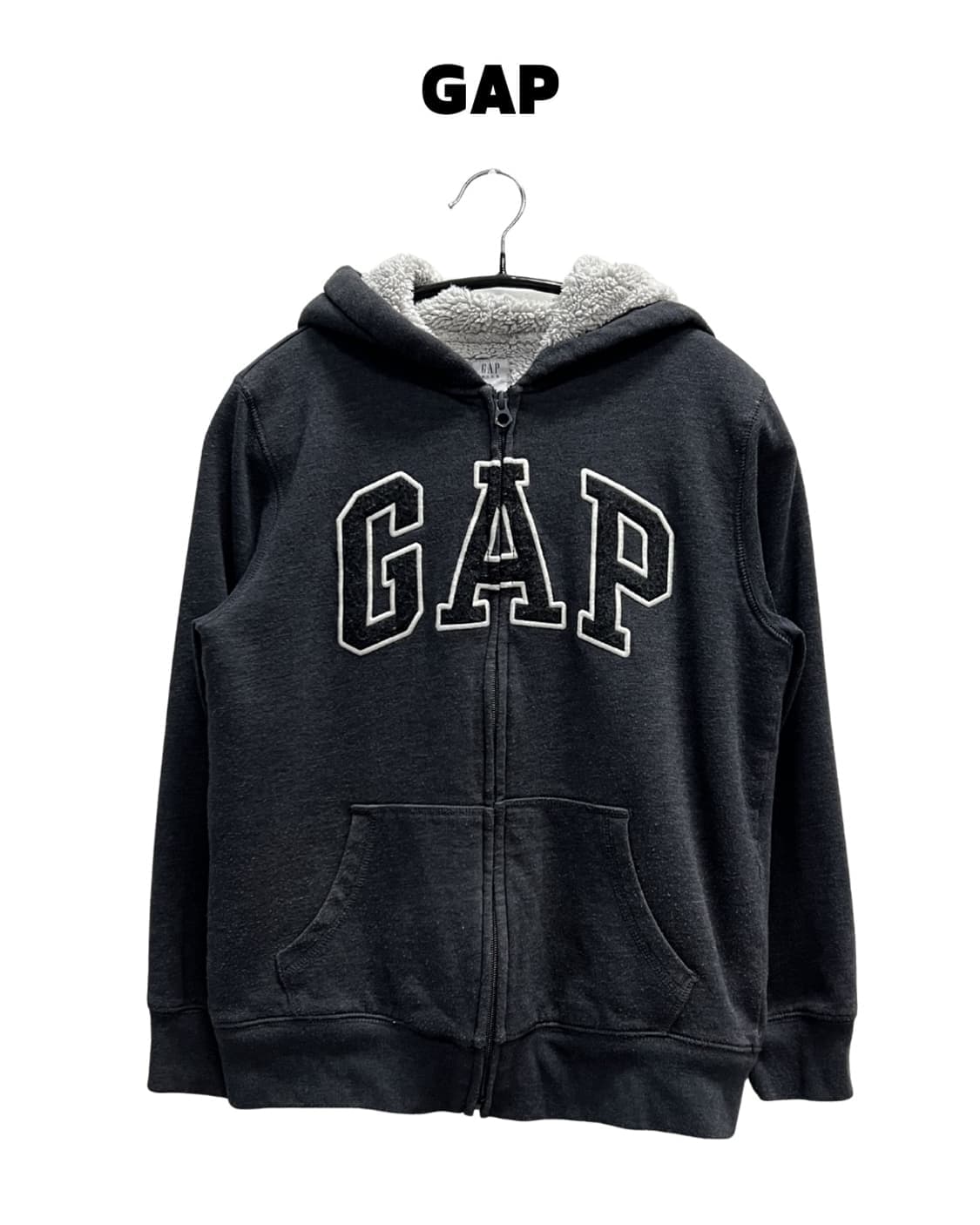 (L) GAP 키즈/우먼스 양털 셰르파 후드 집업 차콜 상품이미지1