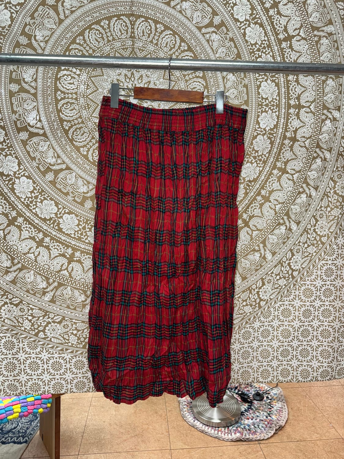 빈티지 여성 밴딩 체크 롱 스커트 상품이미지3