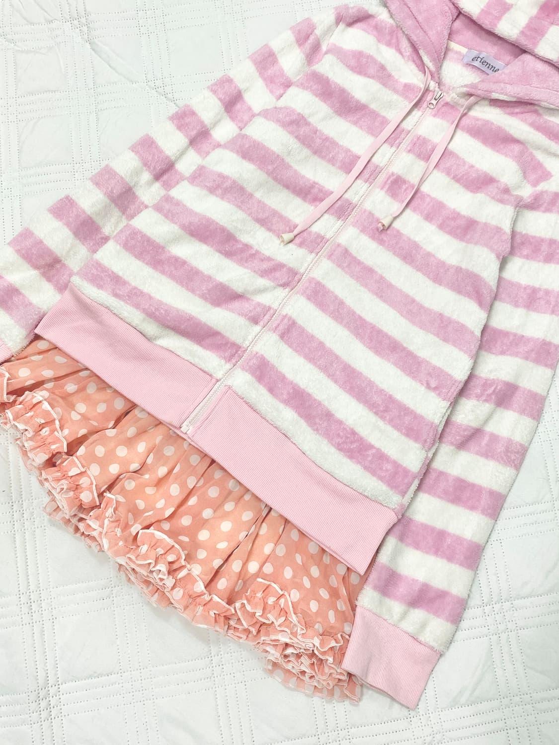 ꒰ঌ 쿠마미미 핑크 스트라이프 후드집업 ໒꒱ 상품이미지3