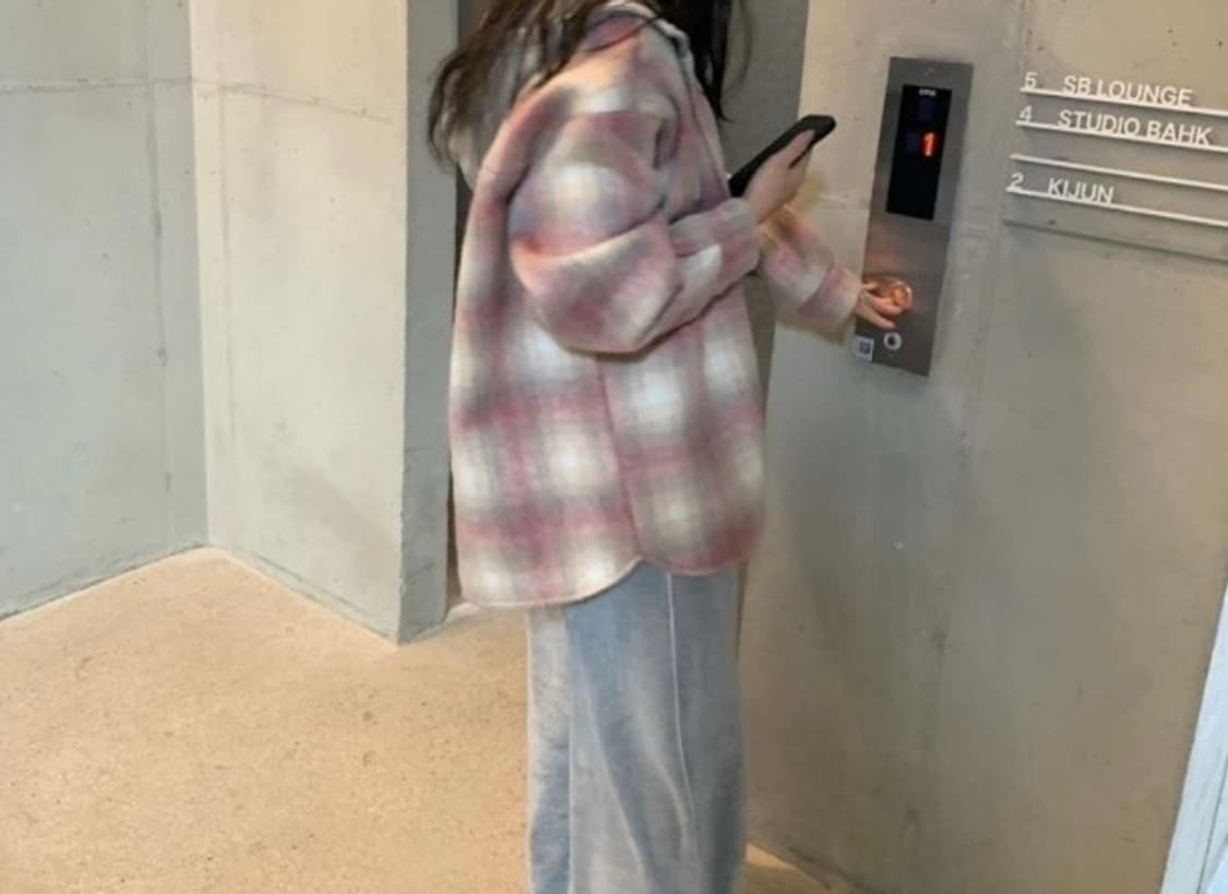 체크 후드 가디건 상품이미지1