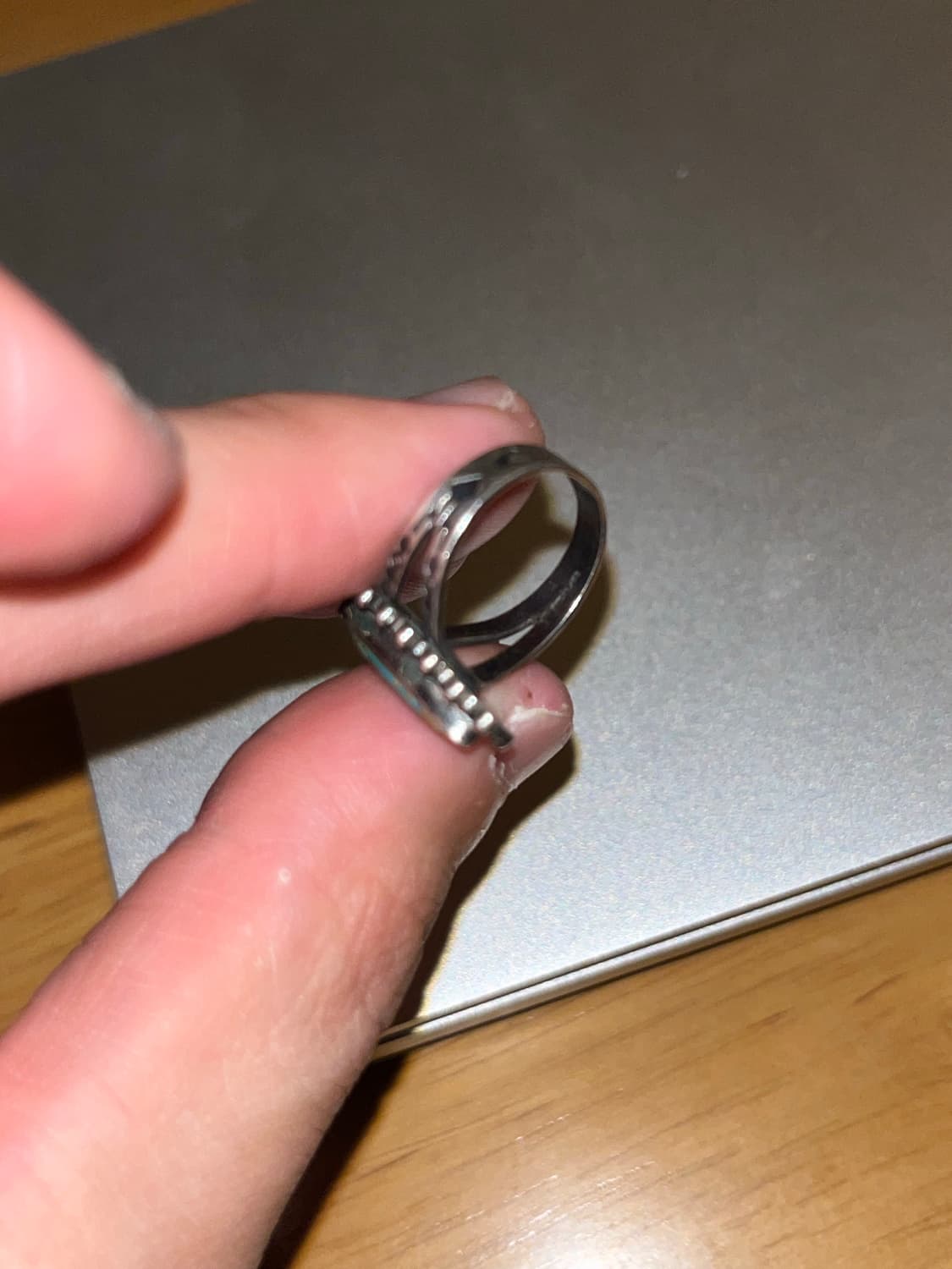 빈티지 나바호 스타일 오벌 터키석 링 (희소 디자인 / 스탬프 각인) 상품이미지3