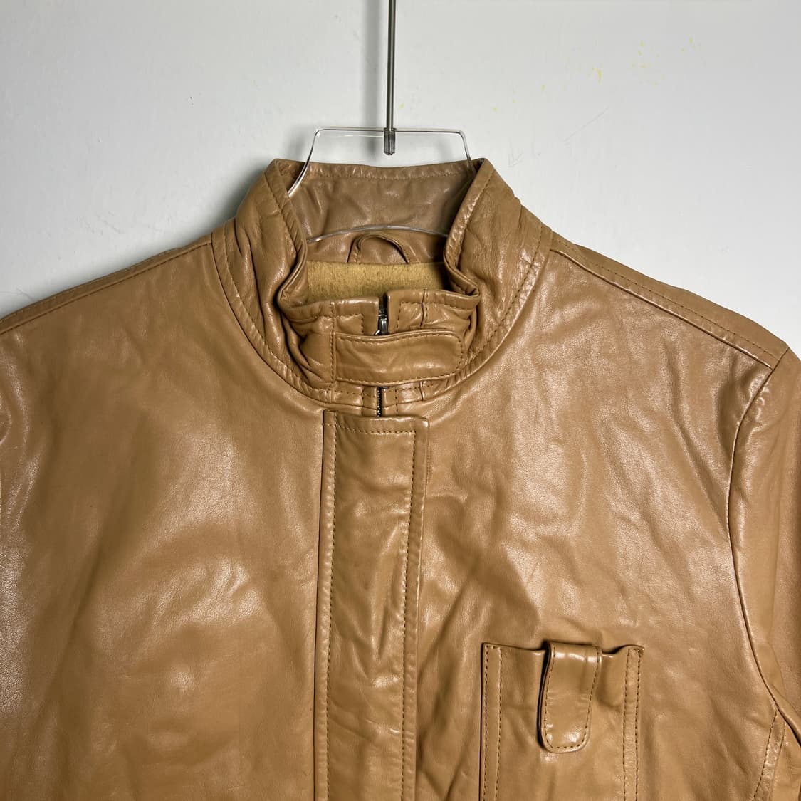 90's 아르마니 익스체인지 베이지 가죽 자켓 S 상품이미지4