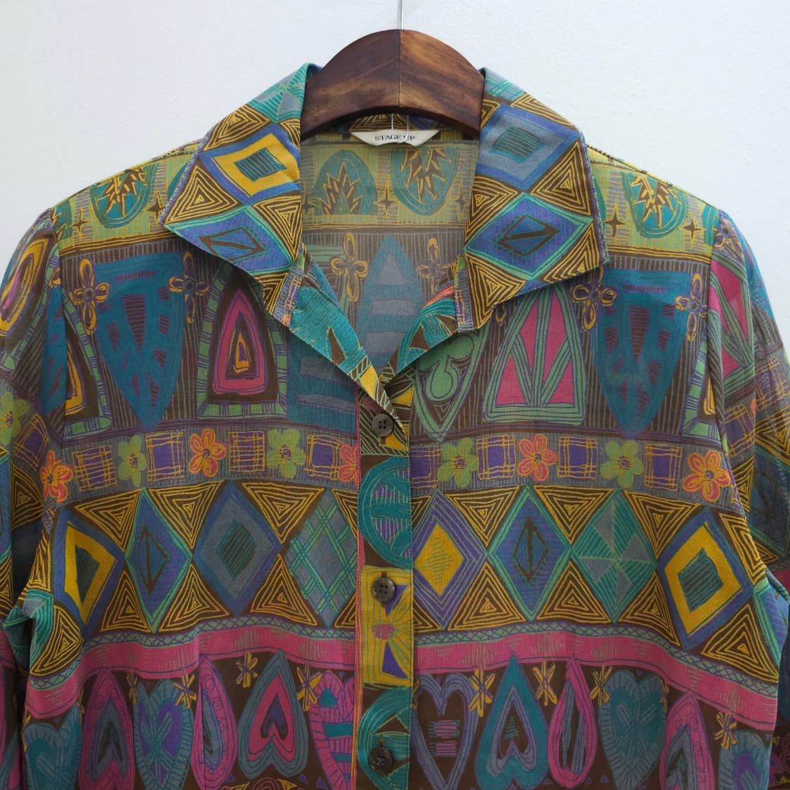 에스닉 기하학 패턴 시어 블라우스 셔츠 상품이미지3