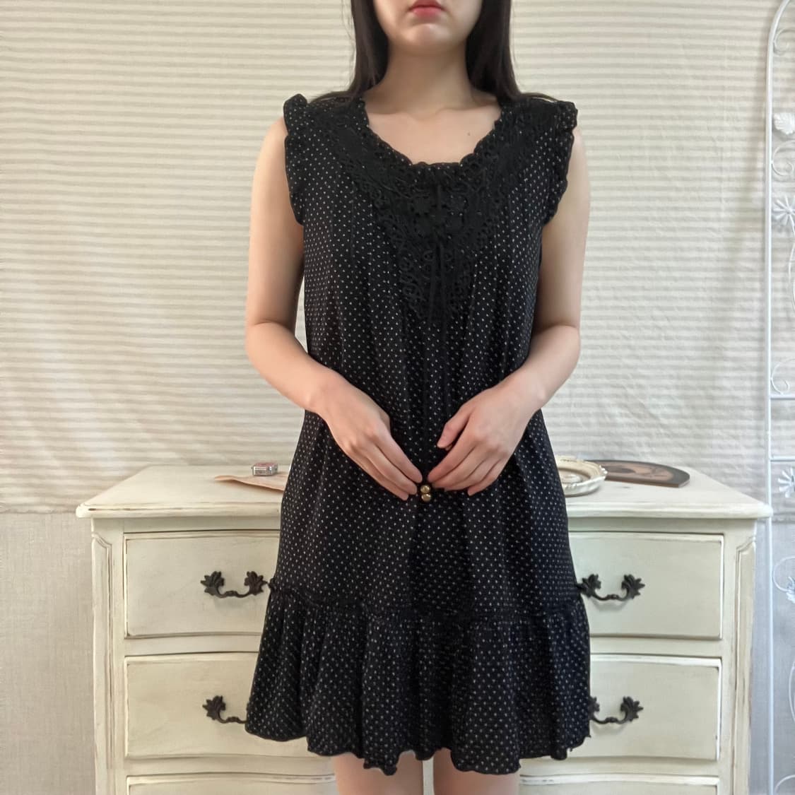 jpn vintage 블랙 도트 레이스 원피스 y2k 스트릿 갸루 펑키 상품이미지4