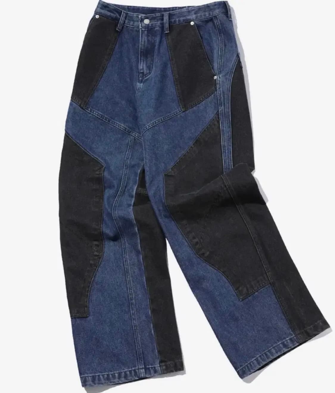 꼼파뇨 믹스드 절개 와이드 데님 팬츠 워시드블루 상품이미지1