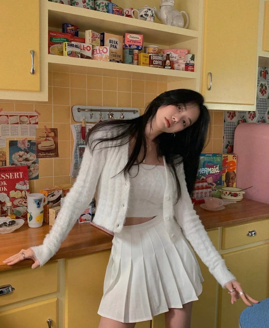 [새상품]페일제이드 퍼지 퍼가디건&퍼나시 세트 화이트 상품이미지2