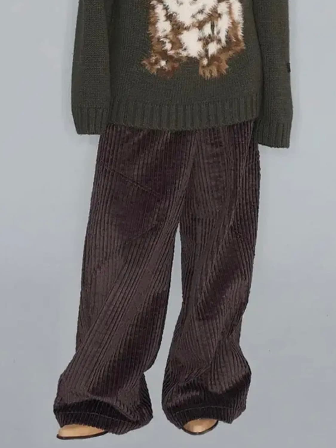 오픈와이와이 코듀로이 와이드레그 팬츠 버건디 상품이미지1