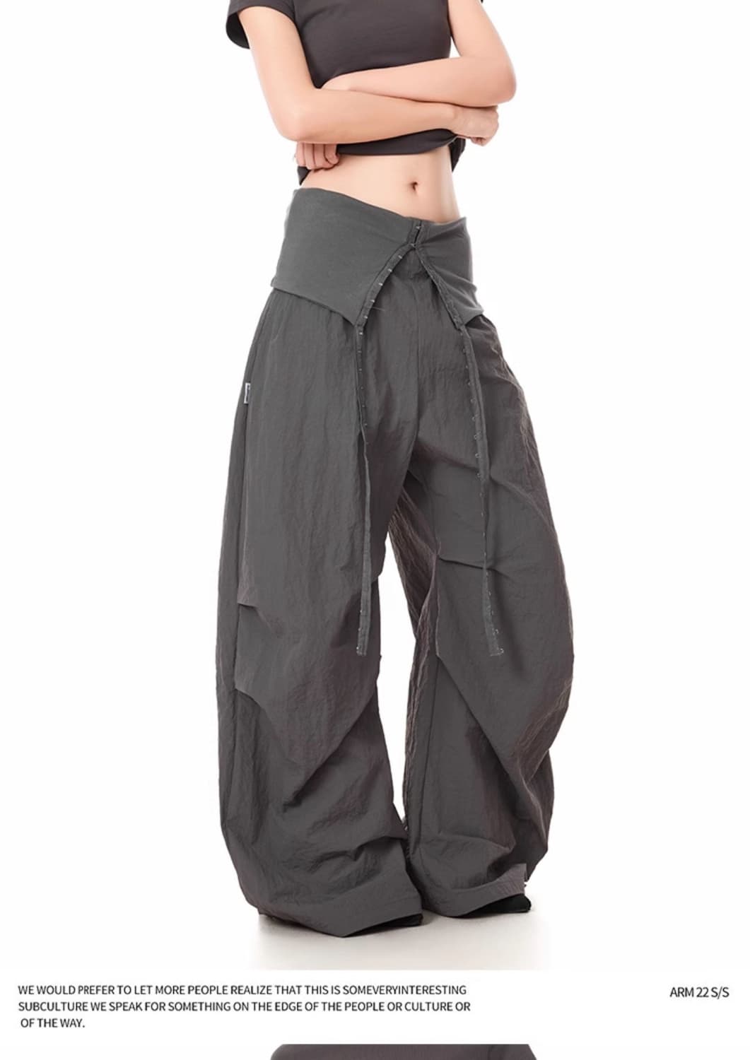 버클 조절 나일론 큐빅 디테일 와이드핏 팬츠 상품이미지3
