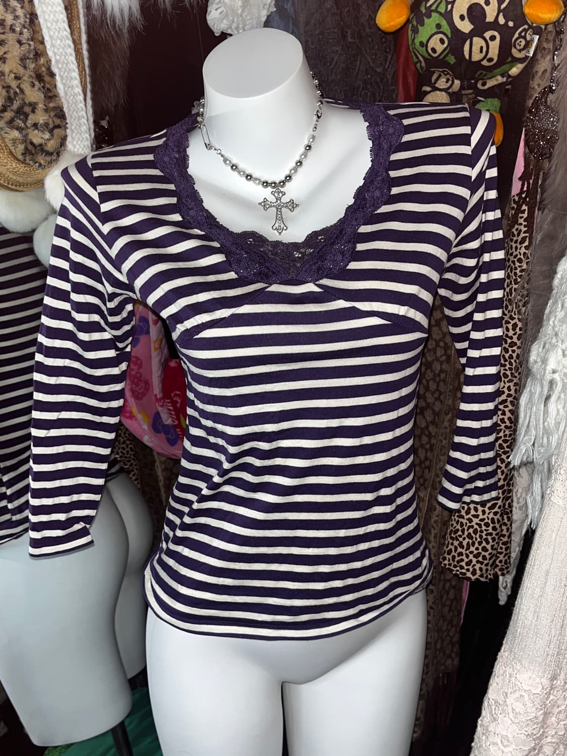 y2k 키치 퍼플 단가라 레이스 긴팔 상품이미지1