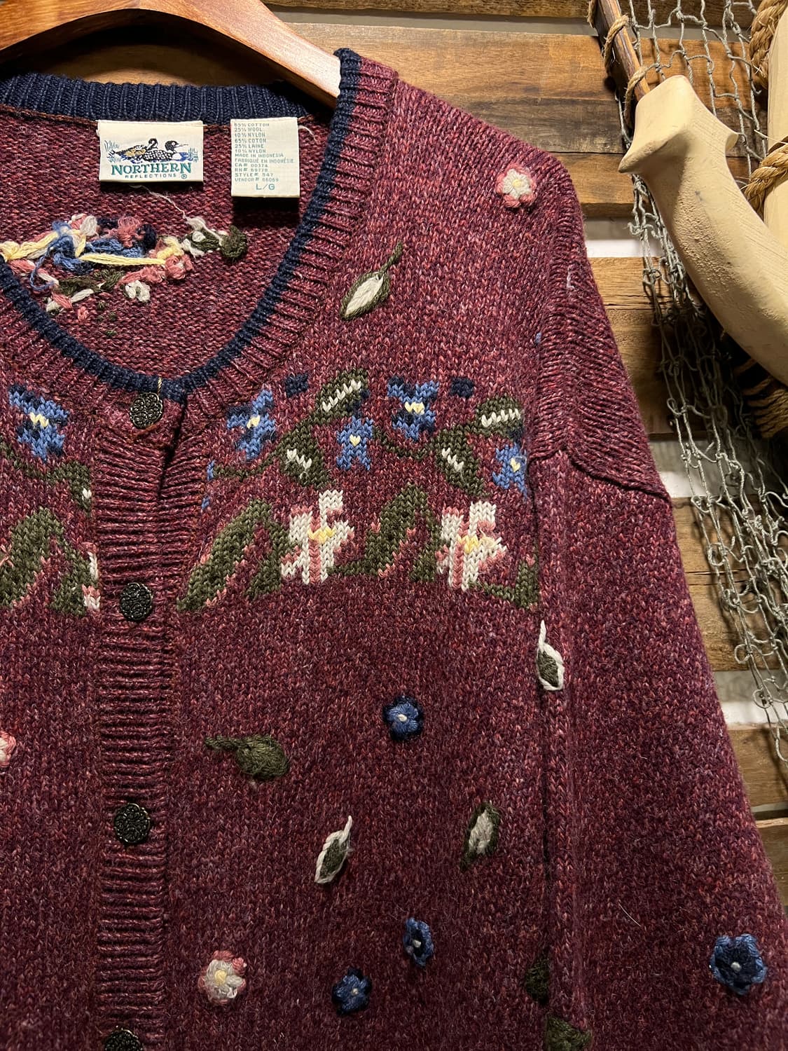 [L]90's USA 빈티지 플라워 패턴 버건디 그랜마 니트 가디건 상품이미지3