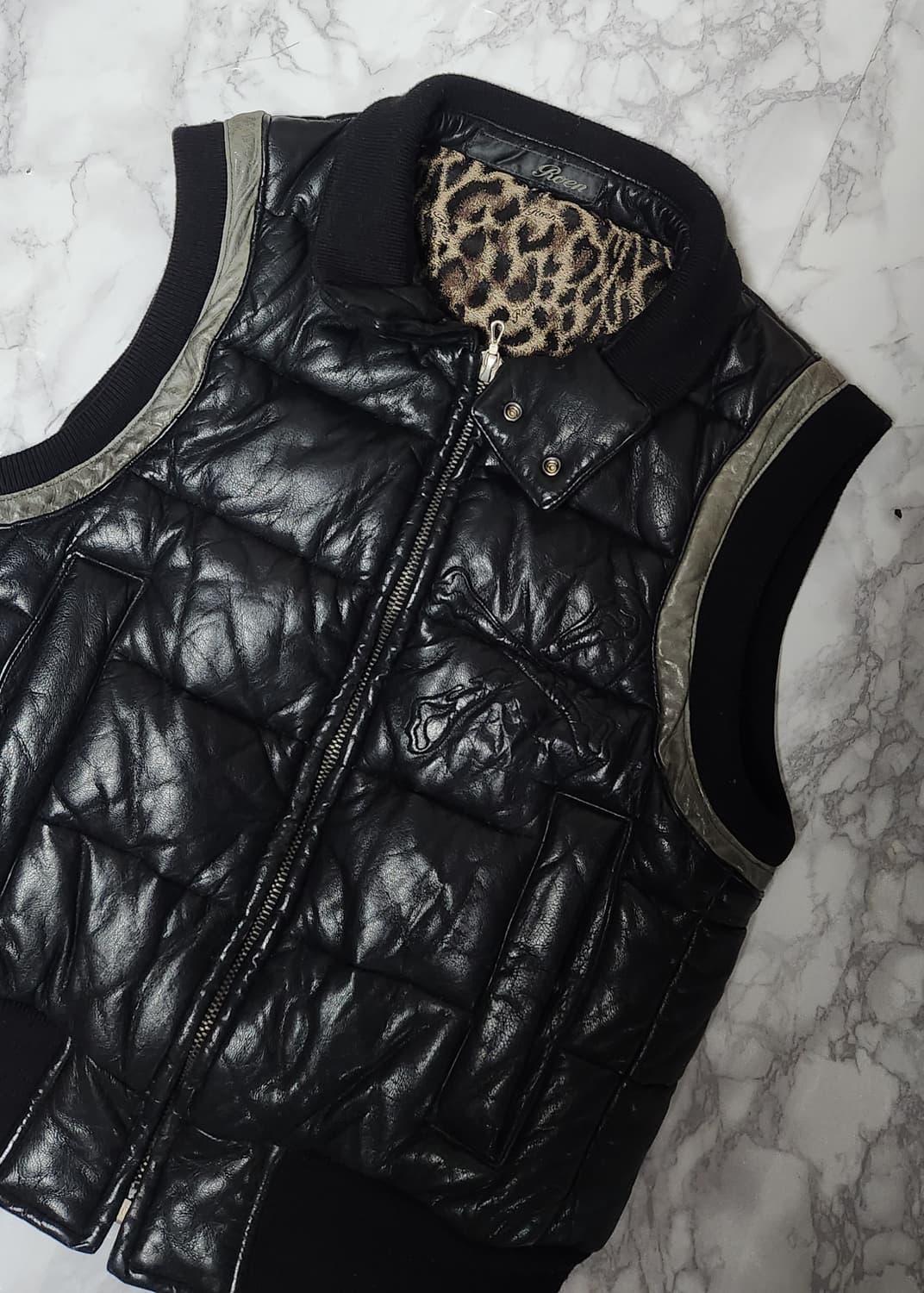 ROEN 로엔 스컬 가죽 다운 베스트 바이커 자켓 상품이미지5